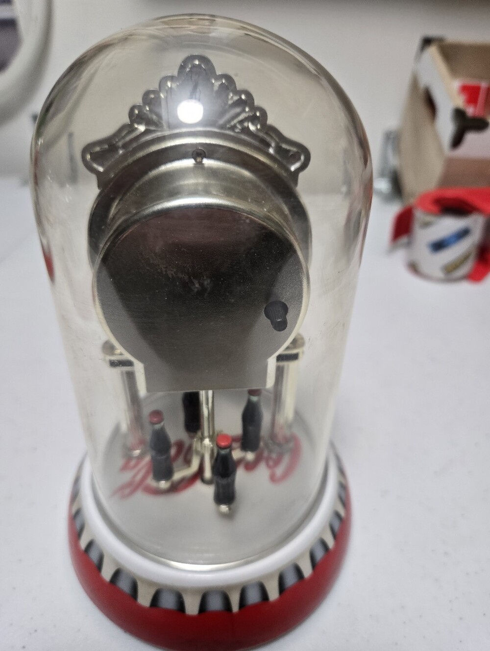 Collectible 7.5"H 2001 Coca-Cola Anniversary Pendulum Dome Clock Working Cond. - Picture 3 of 7